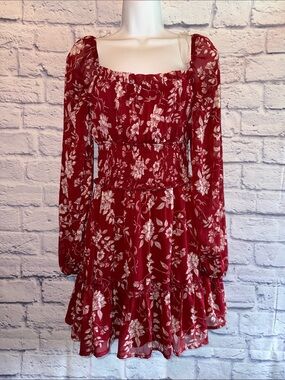 Trixxi Red Floral Long Sleeve Mini Dress Size Small